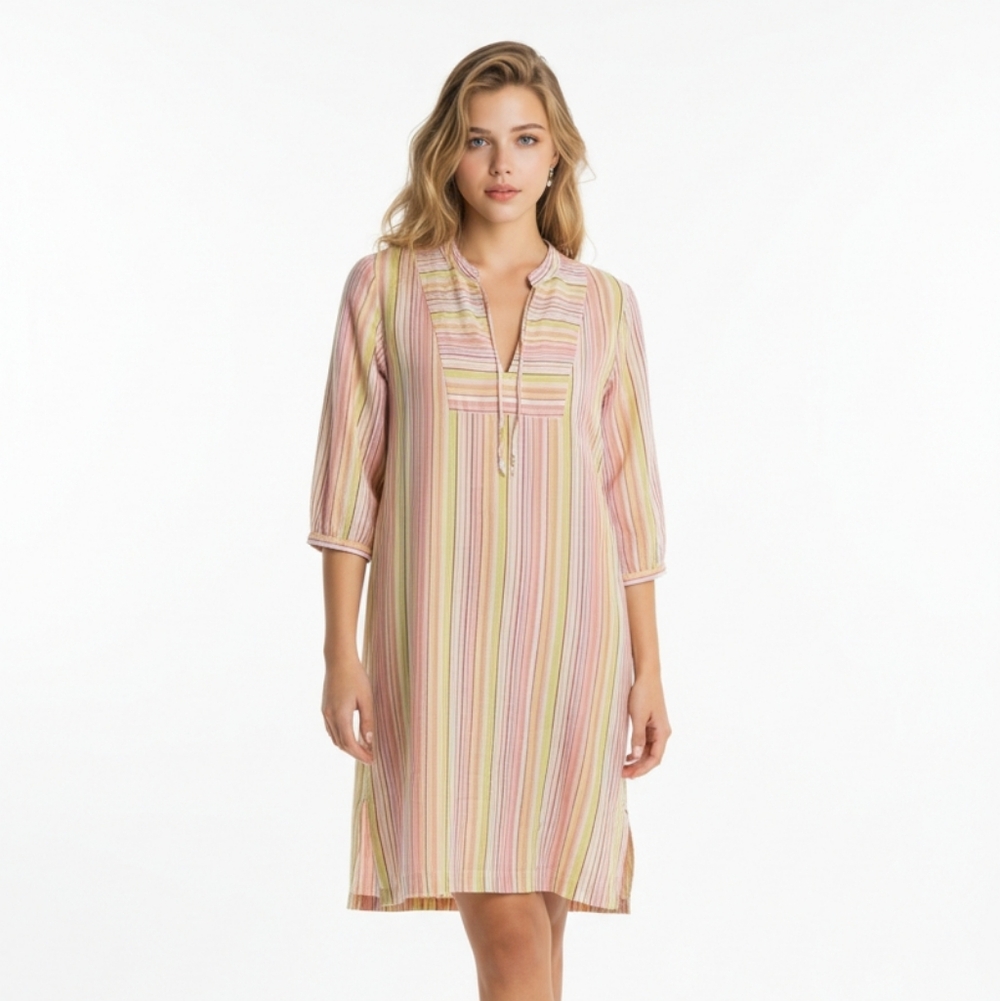 Zara Colorfull Stripes Linen Ramie Mini Shirt Dress M (Box14)